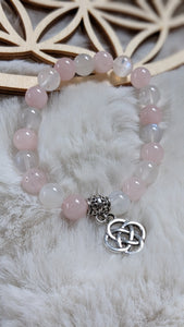 Bracelet élastique quartz rose labradorite blanche poignet fin