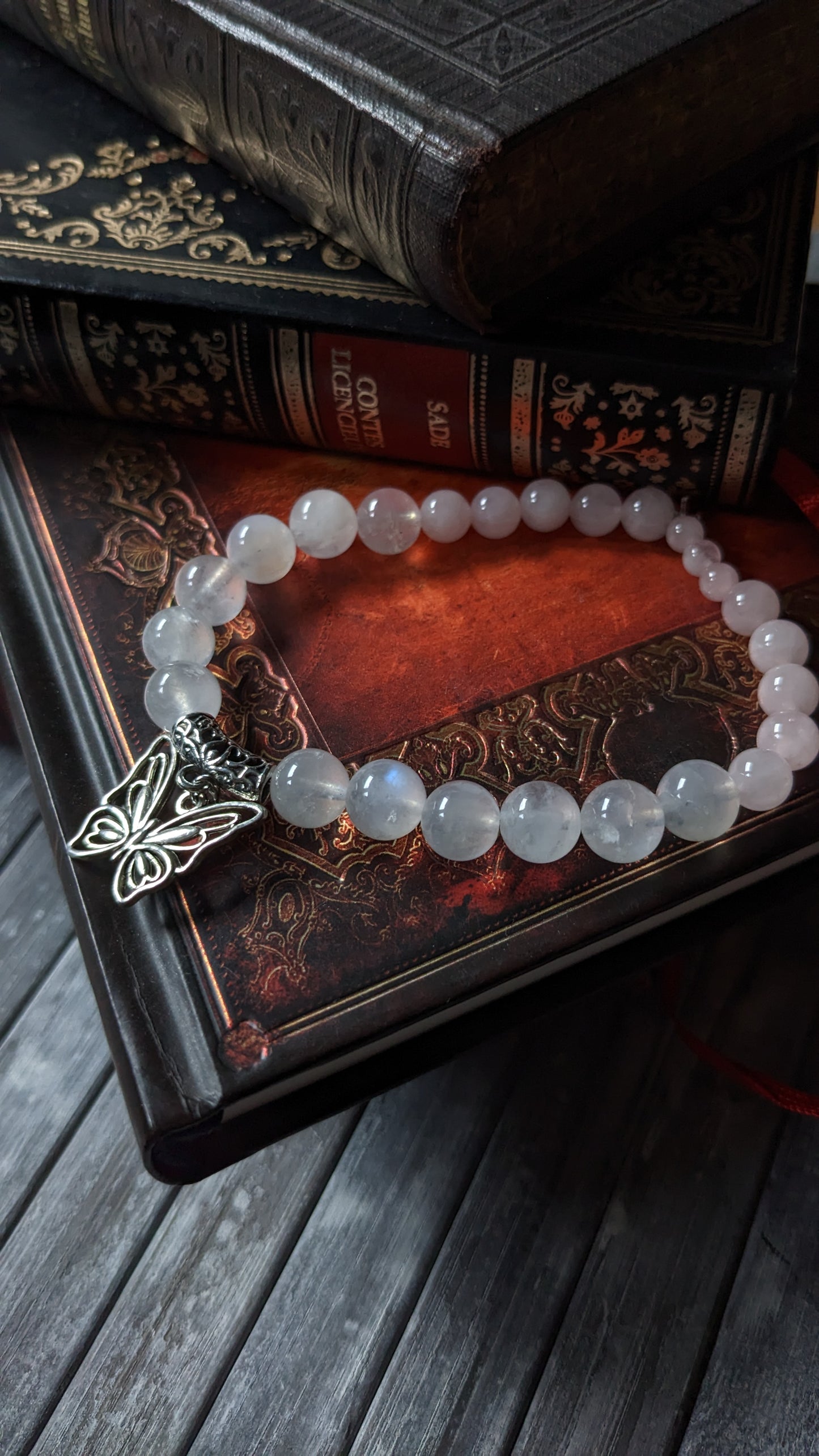 Bracelet élastique quartz rose labradorite blanche poignet epais 19 cm